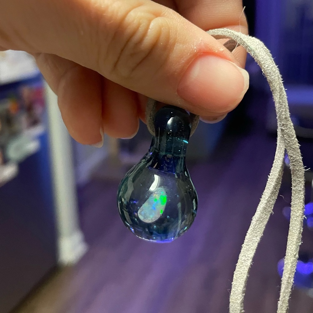 Hand blown glass pendant with opal